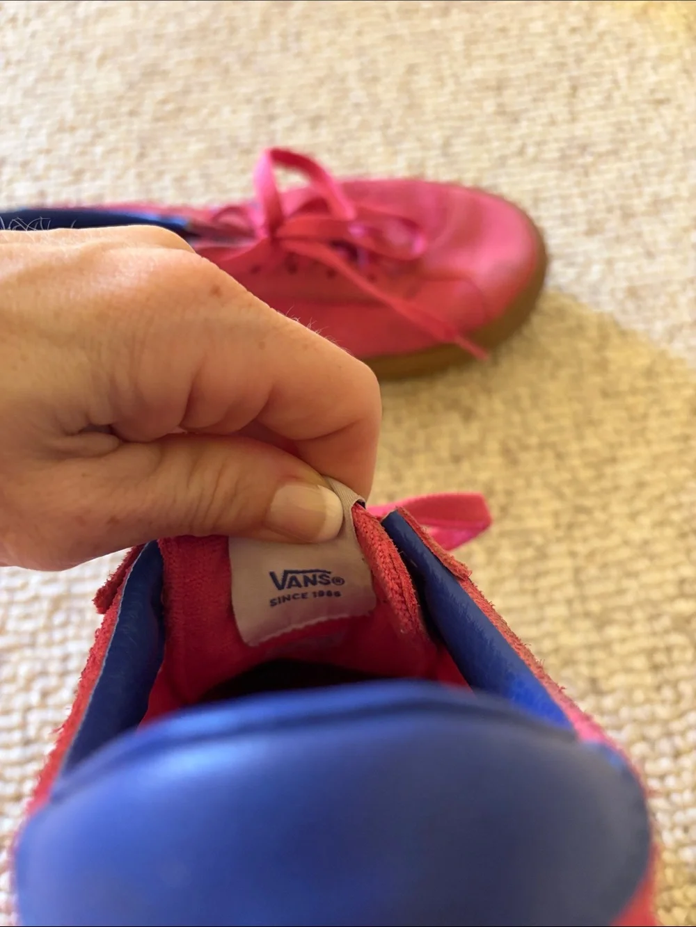 Vans Kids Pink Suede Sneakers with Blue Trim